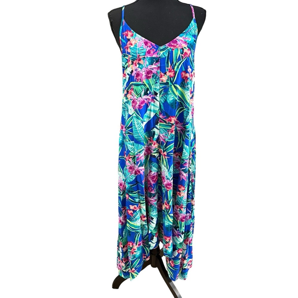 Tommy Bahama Tropical Sundress Shark Bite Hem Midi Resort Vacation Rayon SZ M